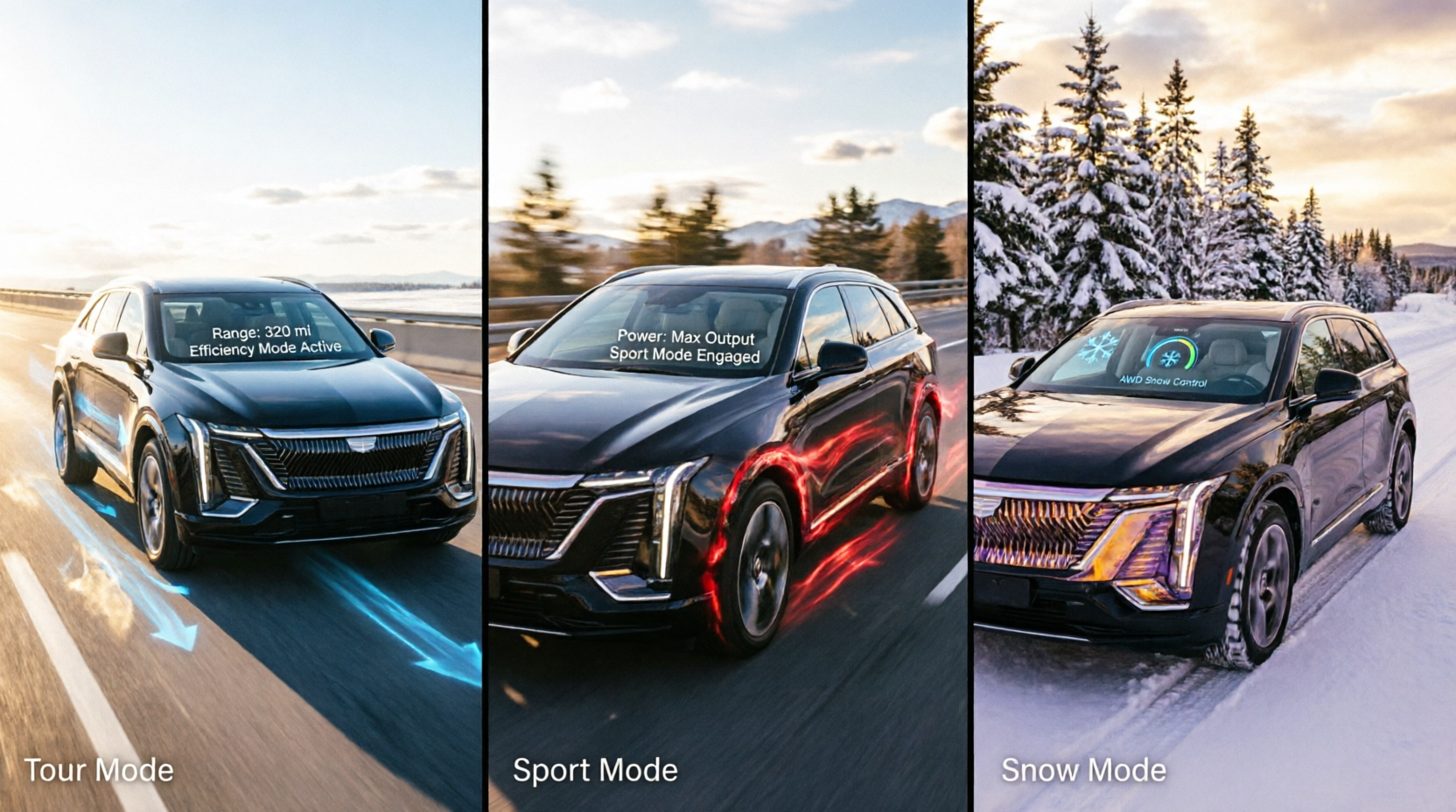 do the driving modes in cadillac lyriq offer different ranges or battery usages?